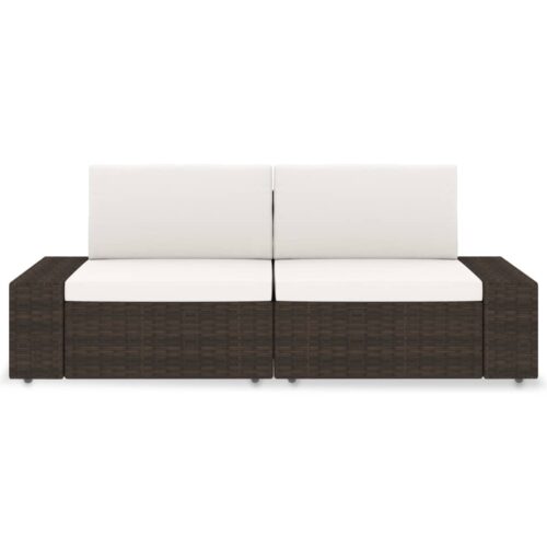 Sectional Sofa 2-Seater Poly Rattan Brown - Image 3