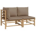 2-Piece Garden Lounge Set with Taupe Cushions Bamboo