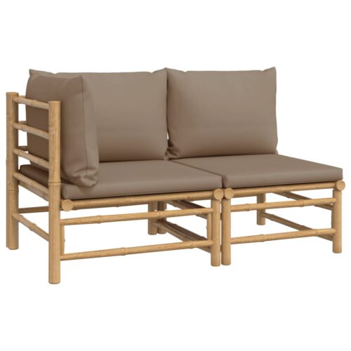 2-Piece Garden Lounge Set with Taupe Cushions Bamboo