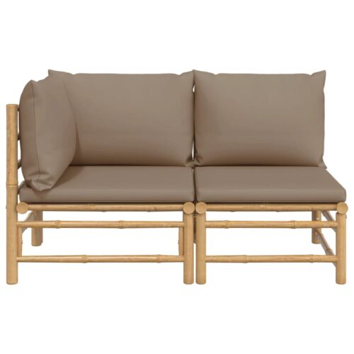 2-Piece Garden Lounge Set with Taupe Cushions Bamboo - Image 3