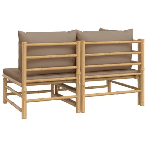2-Piece Garden Lounge Set with Taupe Cushions Bamboo - Image 5