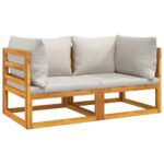 Sectional Corner Sofas 2pcs with Grey Cushions Solid Wood Acacia