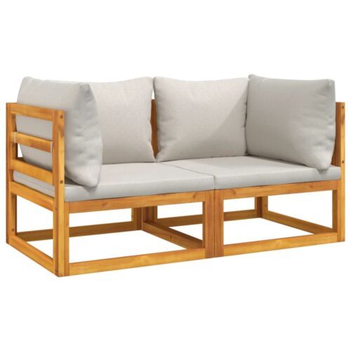 Sectional Corner Sofas 2pcs with Grey Cushions Solid Wood Acacia