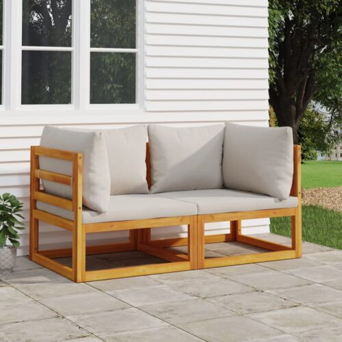 Sectional Corner Sofas 2pcs with Grey Cushions Solid Wood Acacia - Image 2