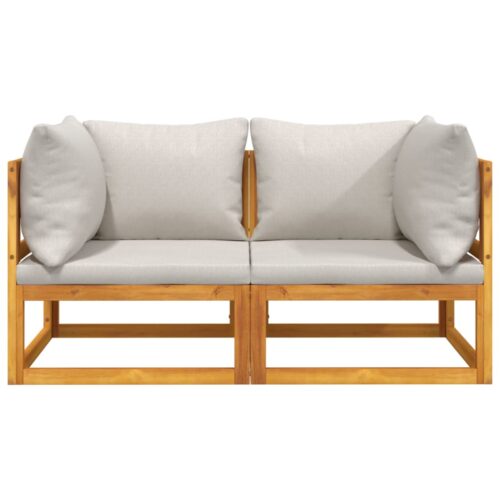 Sectional Corner Sofas 2pcs with Grey Cushions Solid Wood Acacia - Image 3