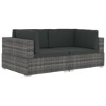 Sectional Corner Chairs 2pcs with Cushions Poly Rattan Grey