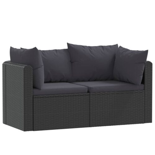 2-Piece Garden Sofa Set with Cushions Poly Rattan Black