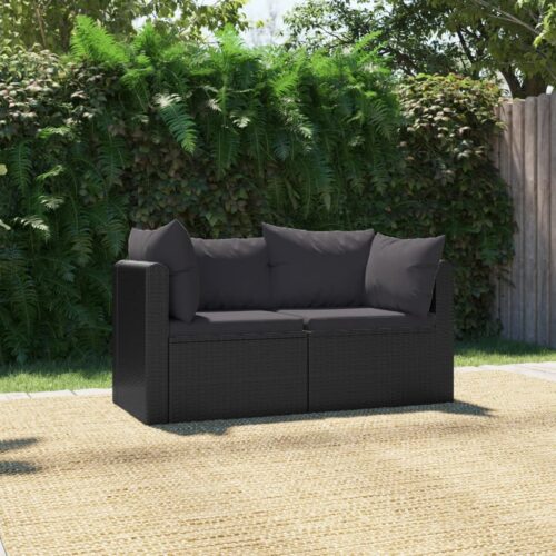 2-Piece Garden Sofa Set with Cushions Poly Rattan Black - Image 2
