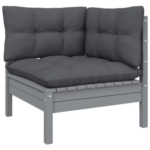 Garden Corner Sofa with Anthracite Cushions Grey Solid Pinewood - Image 2