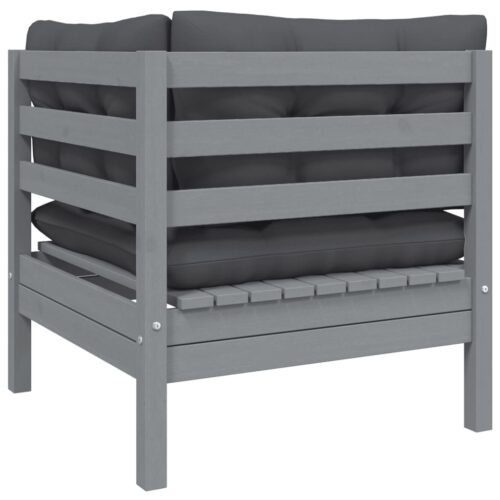 Garden Corner Sofa with Anthracite Cushions Grey Solid Pinewood - Image 3