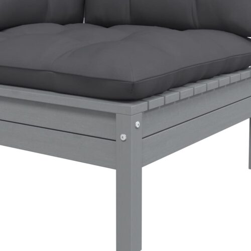 Garden Corner Sofa with Anthracite Cushions Grey Solid Pinewood - Image 4