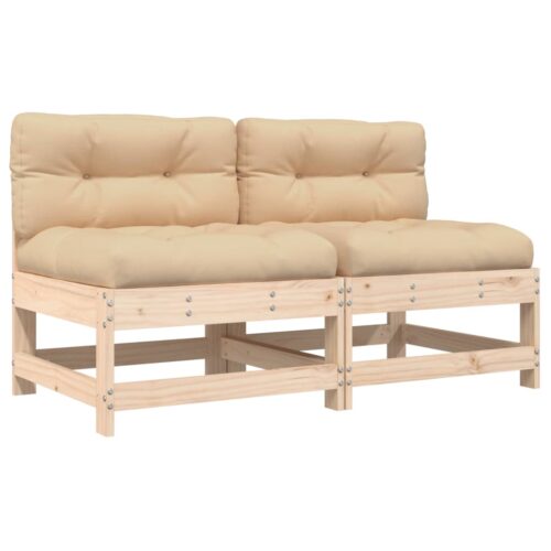 Middle Sofas with Cushions 2pcs Solid Wood Pine
