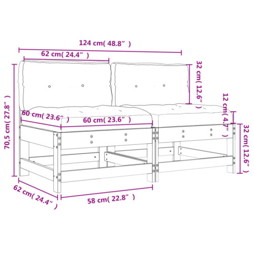 Middle Sofas with Cushions 2pcs Solid Wood Pine - Image 10