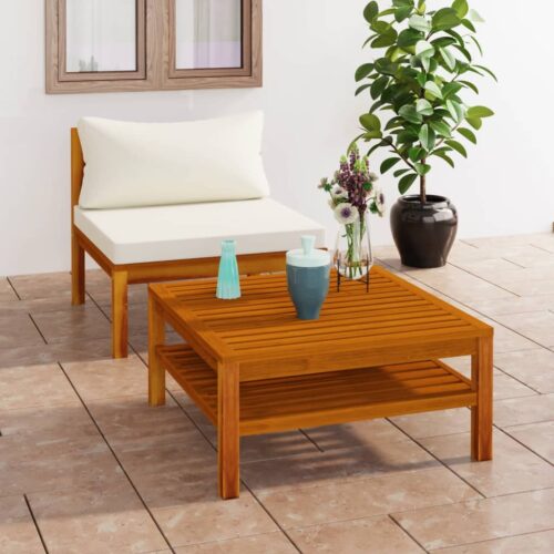 2-Piece Garden Sofa Set with Cream White Cushions Acacia Wood - Image 2