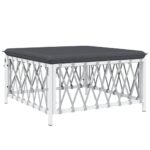 White Woven Fabric Outdoor Footstool Garden Patio Bench Ottoman Stool Chair Seat