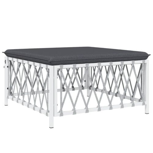 White Woven Fabric Outdoor Footstool Garden Patio Bench Ottoman Stool Chair Seat