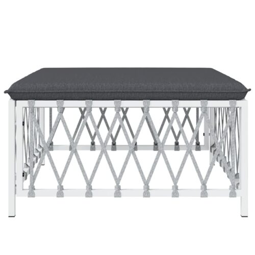 White Woven Fabric Outdoor Footstool Garden Patio Bench Ottoman Stool Chair Seat - Image 3