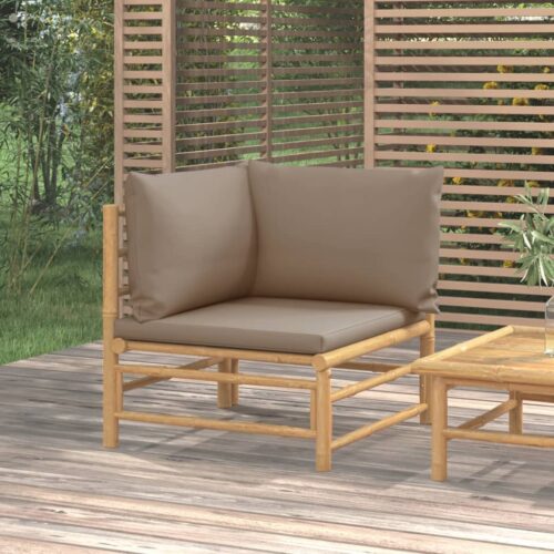 Garden Corner Sofa with Taupe Cushions Bamboo - Image 2