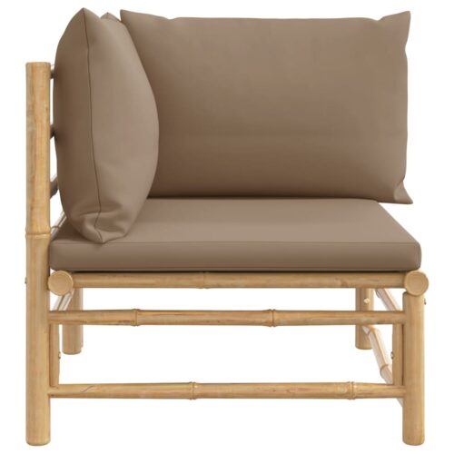 Garden Corner Sofa with Taupe Cushions Bamboo - Image 4
