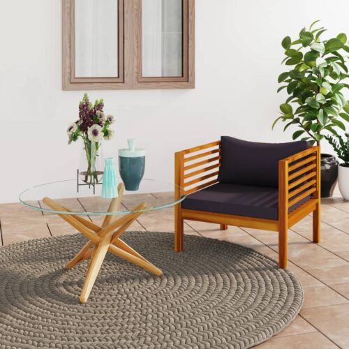 Garden Chair with Dark Grey Cushions Solid Acacia Wood - Image 2