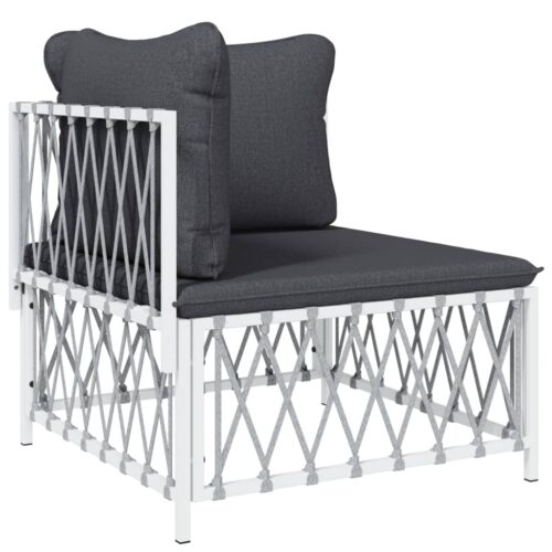 Garden Corner Sofa with Cushions White Woven Fabric Outdoor Patio Lounge Chair - Image 8