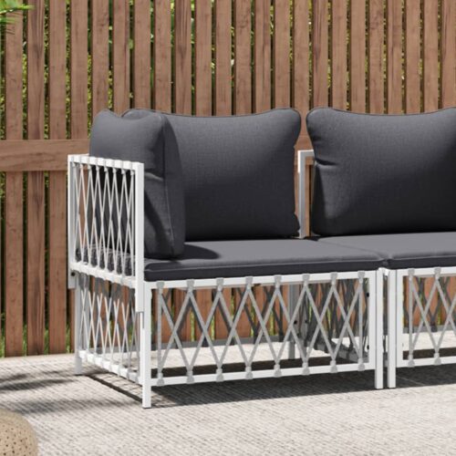 Garden Corner Sofa with Cushions White Woven Fabric Outdoor Patio Lounge Chair - Image 2