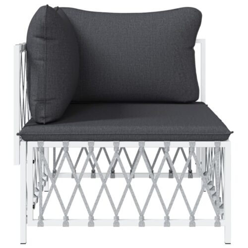 Garden Corner Sofa with Cushions White Woven Fabric Outdoor Patio Lounge Chair - Image 3