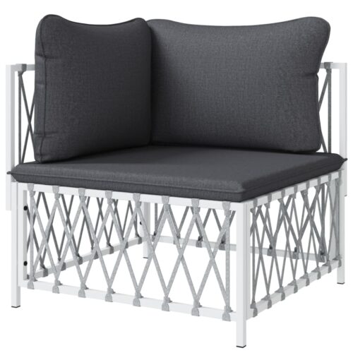 Garden Corner Sofa with Cushions White Woven Fabric Outdoor Patio Lounge Chair