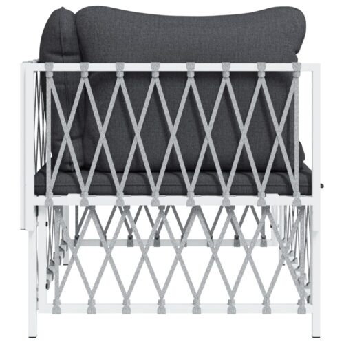 Garden Corner Sofa with Cushions White Woven Fabric Outdoor Patio Lounge Chair - Image 5