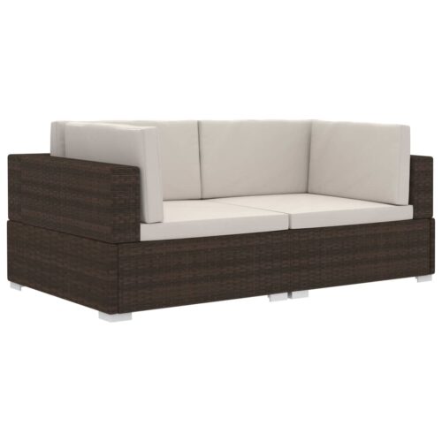 Sectional Corner Chairs 2pcs with Cushions Poly Rattan Brown