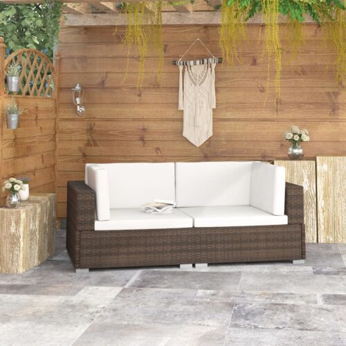 Sectional Corner Chairs 2pcs with Cushions Poly Rattan Brown - Image 2