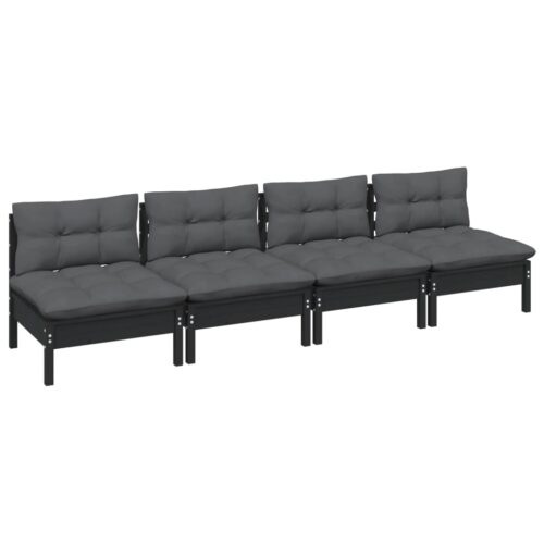 4-Seater Garden Sofa with Anthracite Cushions Solid Pinewood - Image 3