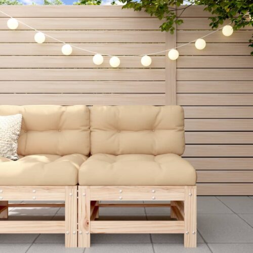 Middle Sofa with Cushions Solid Wood Pine - Image 2