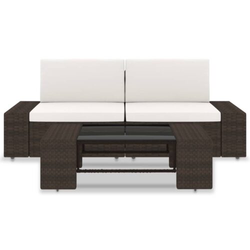 3-Piece Garden Lounge Set Poly Rattan Brown - Image 2