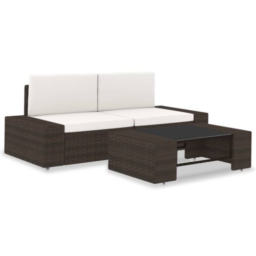 3-Piece Garden Lounge Set Poly Rattan Brown
