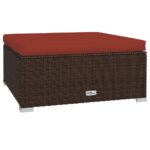 Garden Footrest with Cushion Brown 70x70x30cm Poly Rattan