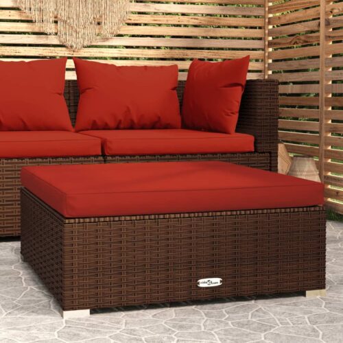 Garden Footrest with Cushion Brown 70x70x30cm Poly Rattan - Image 2