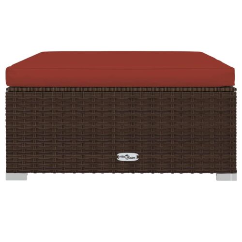 Garden Footrest with Cushion Brown 70x70x30cm Poly Rattan - Image 3