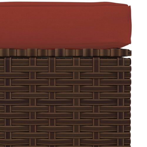 Garden Footrest with Cushion Brown 70x70x30cm Poly Rattan - Image 4