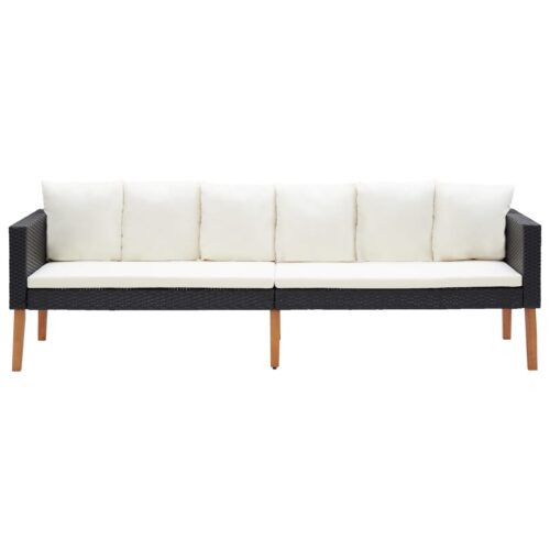 3-Seater Garden Sofa with Cushions Poly Rattan Black - Image 2