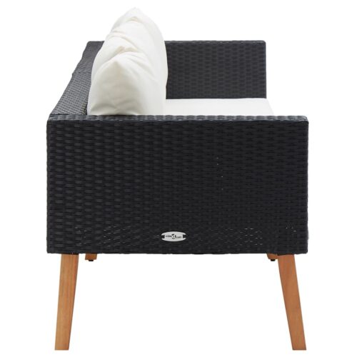 3-Seater Garden Sofa with Cushions Poly Rattan Black - Image 4