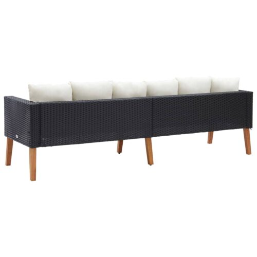 3-Seater Garden Sofa with Cushions Poly Rattan Black - Image 5