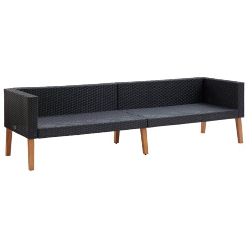 3-Seater Garden Sofa with Cushions Poly Rattan Black - Image 6