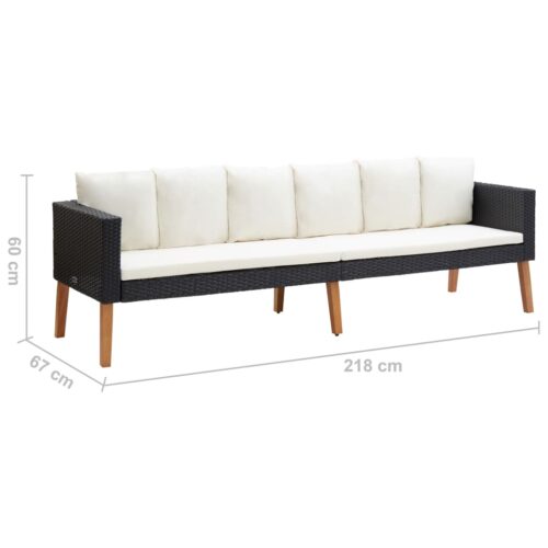 3-Seater Garden Sofa with Cushions Poly Rattan Black - Image 8