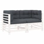 Corner Sofas with Cushions 2pcs White Solid Wood Pine