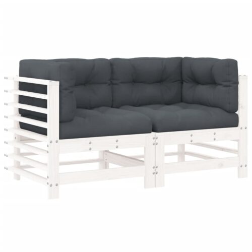 Corner Sofas with Cushions 2pcs White Solid Wood Pine