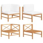 2-Piece Garden Lounge Set with Cream Cushions Teak Wood