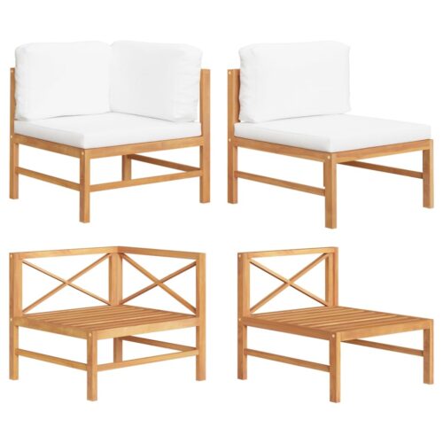 2-Piece Garden Lounge Set with Cream Cushions Teak Wood