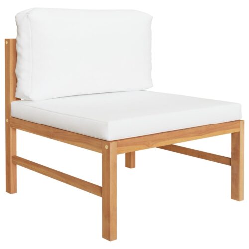 2-Piece Garden Lounge Set with Cream Cushions Teak Wood - Image 4