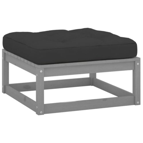 Grey Pine Wood Outdoor Footstool Garden Patio Bench Ottoman Stool Chair Seat - Image 2